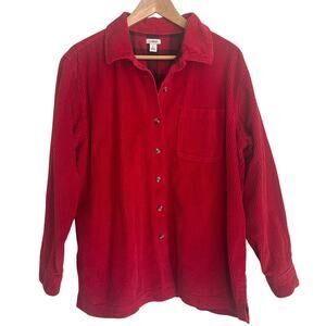 L.L. Bean Women's Red Corduroy Plaid Lined Shacket Button Up Shirt Large